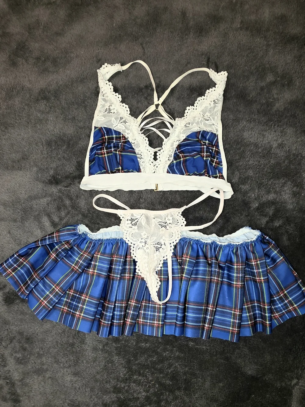 Blue Plaid Lace Bralette Set